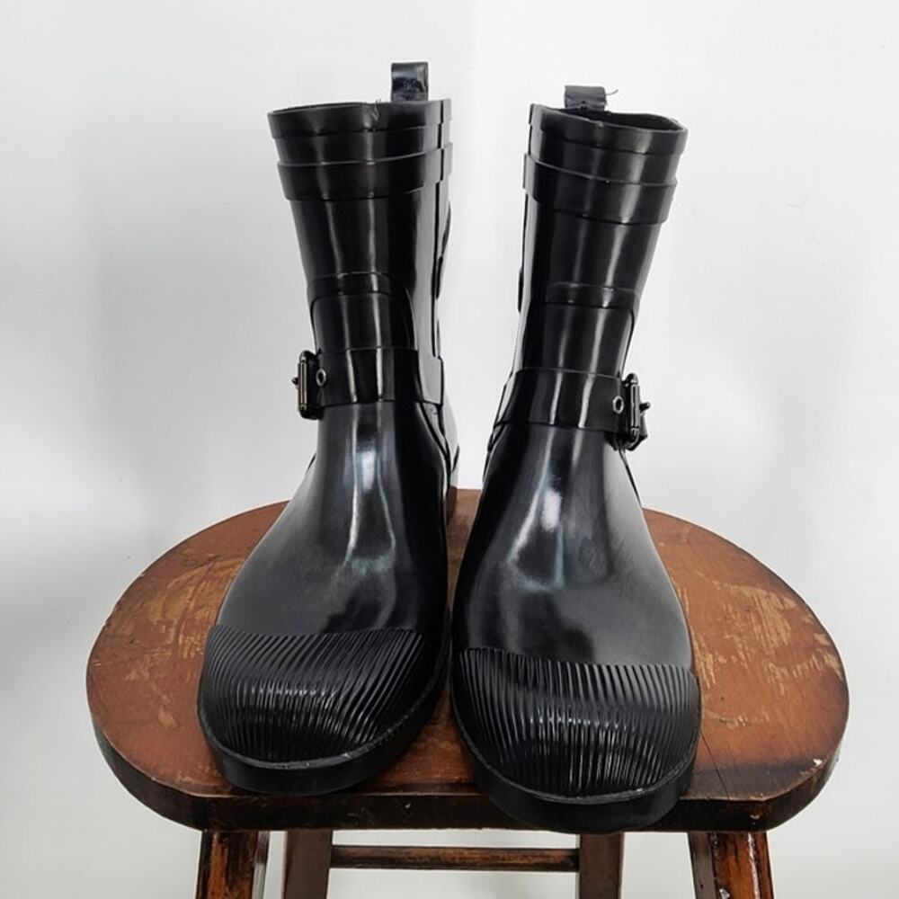 Coach Lester Shiny Rubber Round Toe Synthetic Black Rain Boot Size 9 - Picture 3 of 9
